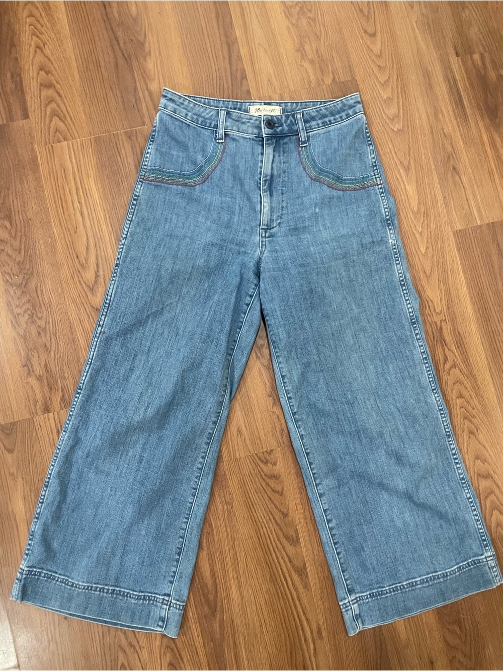 Madewell Blue Wide-Leg Jeans with Multicolor Pocket Stitching